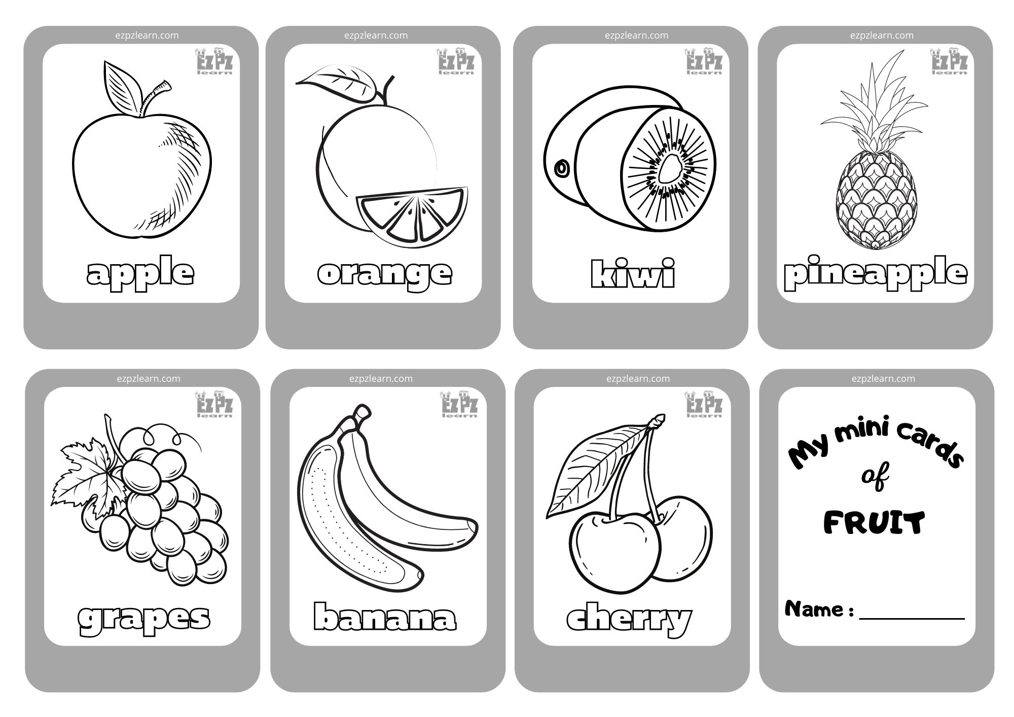 Fruit 1 Mini Cards Coloring